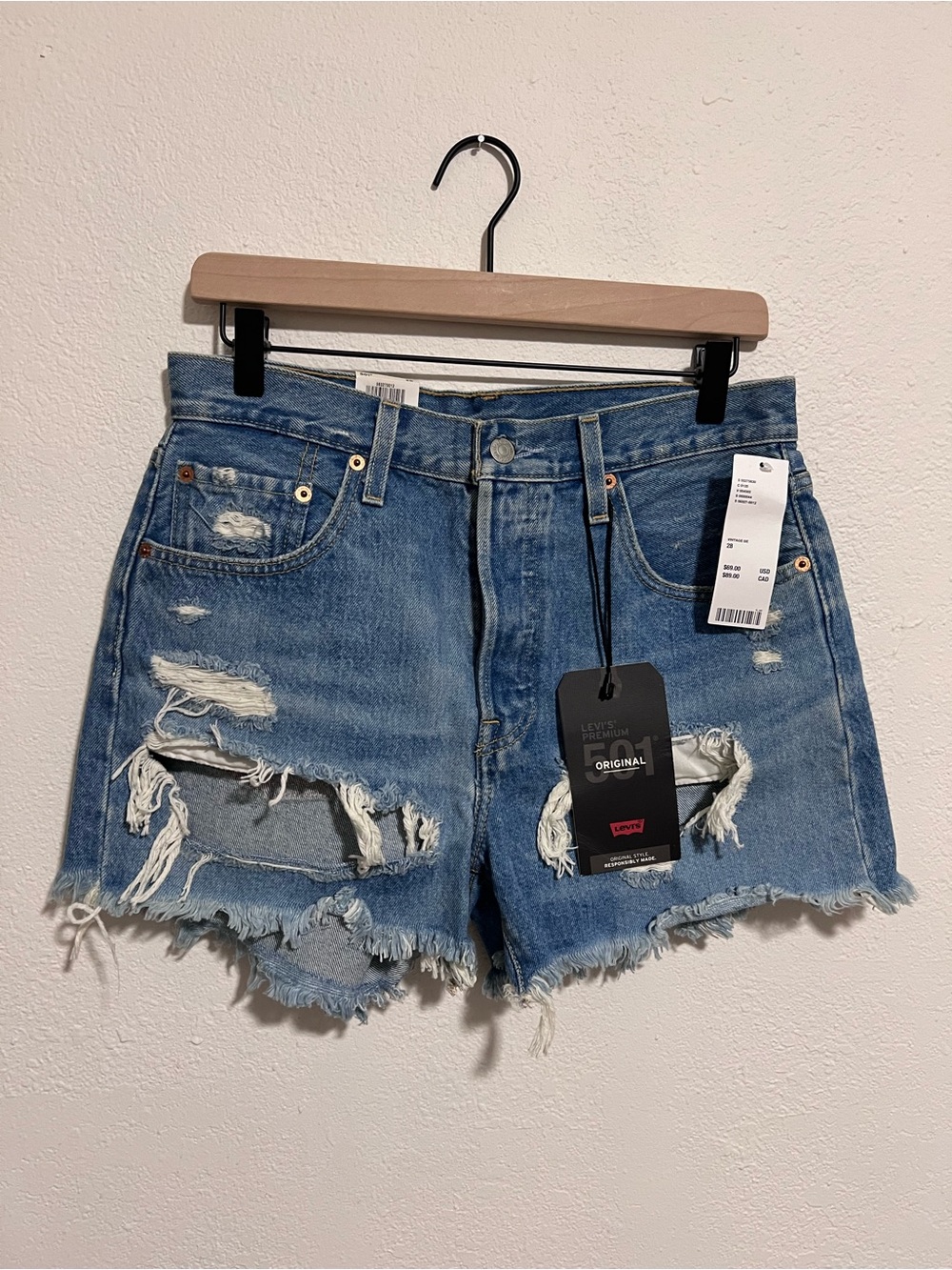 Levi's 501 Blue Ripped High-Rise Denim Shorts